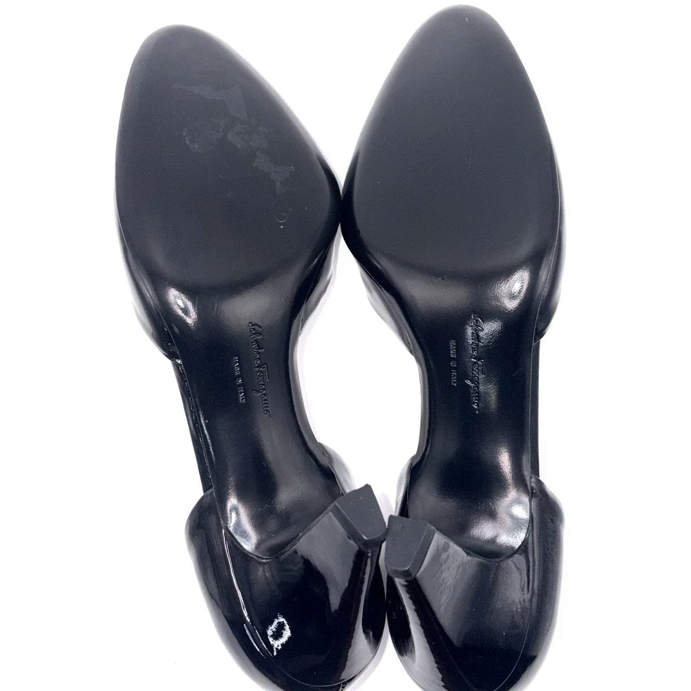 Salvatore Ferragamo Black Patent Leather D'Orsay Pumps 8.5 2A Made in Italy